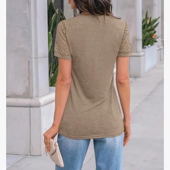 Women’s Short Sleeve Top Size L Khaki Tan NEW - Picture 6 of 7